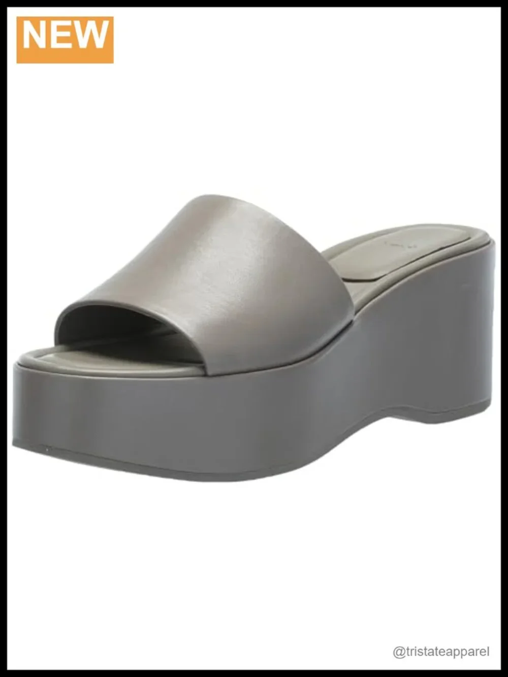 Leather Platform Wedge Slide Sandals 3in Heel 1.5in Comfort